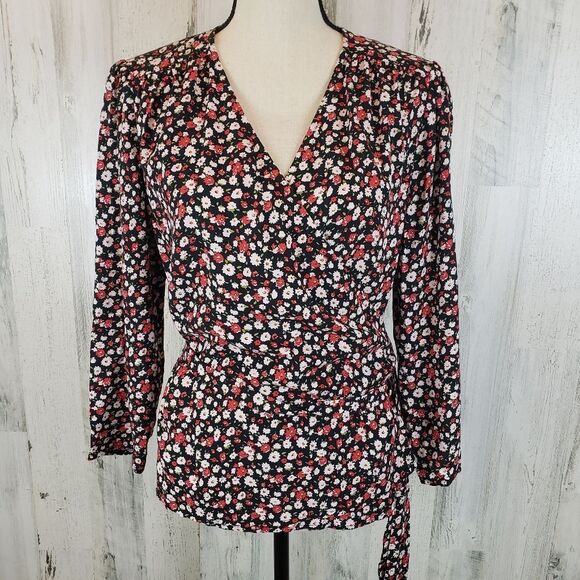 Brooks Brothers Floral Wrap Top Sz 8 - Picture 1 of 6